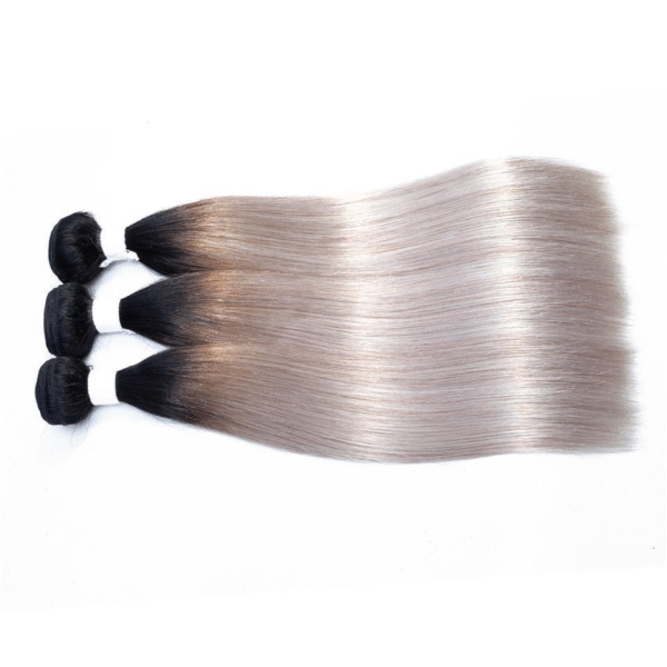 Virgin Hair Natural Straight Ombre Dark Roots Grey Hair Bundles - Image 5